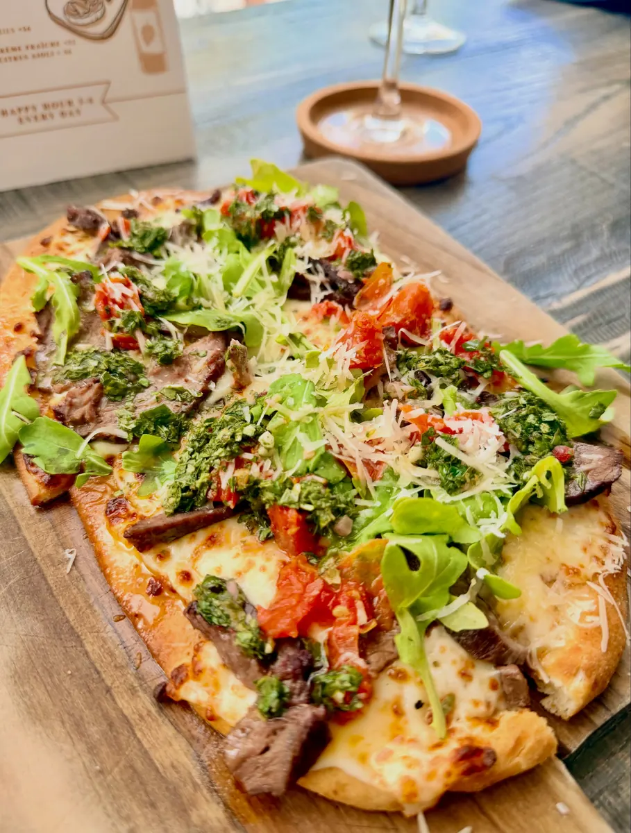 Steak flatbread at Bacchus Wine Bistro