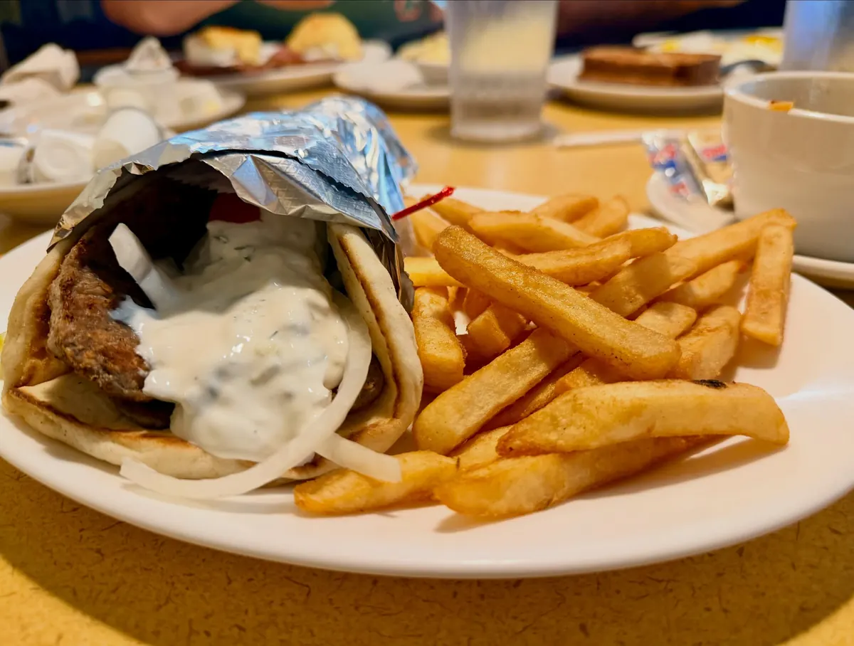 Gyro and fries at Skyway Cafe